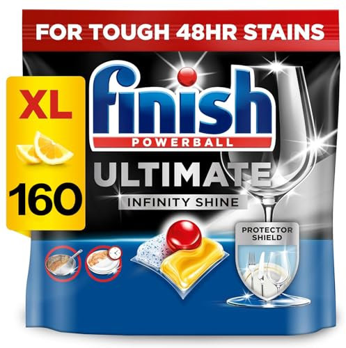 Finish Ultimate Infinity Shine Dishwasher Tablets Lemon 2 x 80 Total 160 Bulk Pack – Powerful Cleaning, Stain Removal, Glass Protection, Quick Dissolving Formula