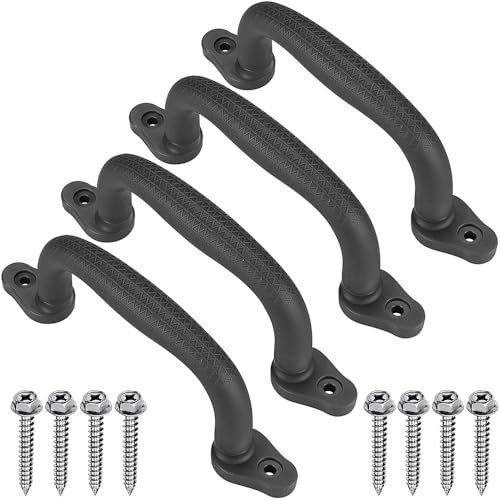 SELEWARE Haltegriffe aus Kunststoff Sicherheitsspielgriffe Handläufe, Handgriffe für Griffe Zubehör Draußen Spielzeug Baumhaus Spielhäuser, Playground Swing Set Safety Zubehör Griffe 4 Stück, Schwarz
