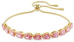 Swarovski Matrix Bracciale Tennis, Gioiello Versatile con Zirconia Rosa, Taglio Pear, Montatura a Griffe, Chiusura a Scorrimento, Placcatura in Tonalitŕ Oro, 24 cm, 0,4 cm
