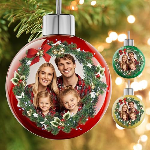 Bemaystar Personalised Christmas Bauble 2025-Personalised Photo Ball Spherical Print Picture Christmas Ornament Bauble Christmas Tree Decor for Family, Kids, Friends, Pets