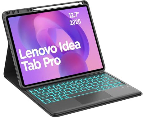 Occtingkind für Lenovo Idea Tab Pro 12,7 Premium Hülle mit Tastatur, 7-Farben LED & Trackpad, Abnehmbar Bluetooth Tastatur für Lenovo Xiaoxin Pad Pro 12,7 TB373FU 2025 & Moto Pad 60 Pro, Schwarz