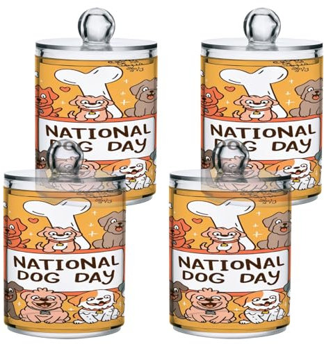 GAIREG National Dog Day Badezimmer Wattepadhalter, Badezimmer Wattestäbchenhalter 4er Set