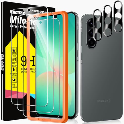 Milomdoi 3 stycken härdat glas till Samsung Galaxy A56 5G skärmskydd tillbehör med 3 delar kameraskydd, anti-repor
