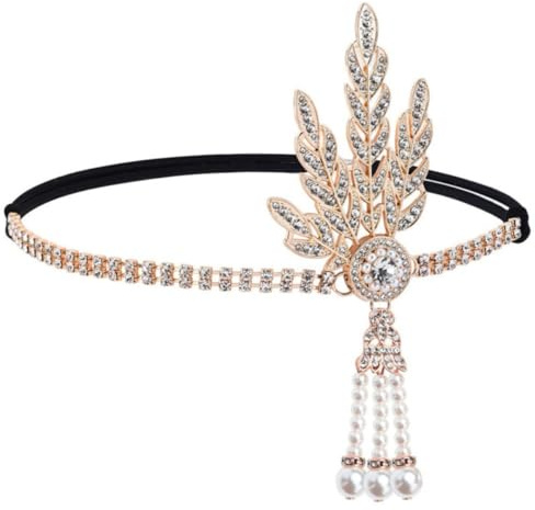 HPMAISON 20er Jahre Haarschmuck 1920er Stirnband Great Gatsby Zubehör Brüllender Fascinator Kopfschmuck Damen Gatsby Kopfbedeckung Charleston Vintage Thematische Party Kostüm Goldene Blätter