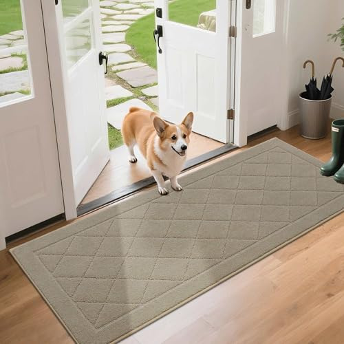 BEQHAUSE Dirt Trapper Door Mat 24 x 60, Doormat Non-Slip Entryway Rugs Washable, Dog Door Mat Stain Resistant and Absorbent Welcome Floor Mat for Front Back Door, Mud Wet Shoes & Paws, Beige