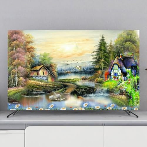 Copertura TV Antipolvere Protezione Da 32-80 Inch Per Schermi Piatti Curvi Copri Televisori Moderni Per Interni Con Stampa Di Paesaggi In Poliestere,Decorazione Per Interni G,55in(130 * 80cm)