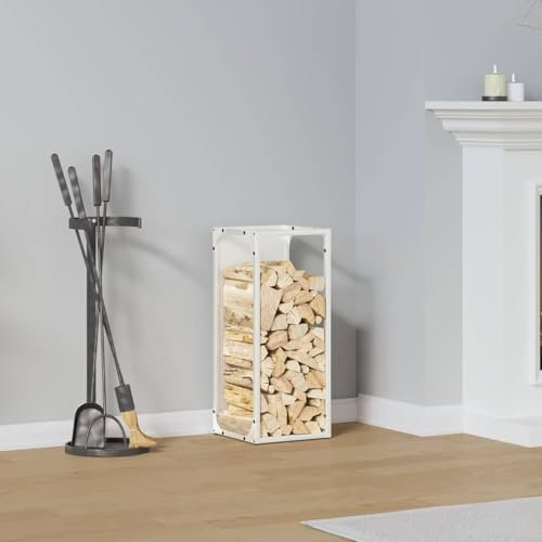 NQJIBUE Item-Firewood Rack White 25x25x60 cm Cold-rolled steel,Fireplace & Wood Stove Accessories,Log Racks & Carriers