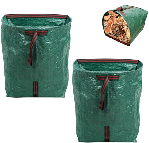 LUMOOM 2 Stück Gartenabfallsack 200L, Gartensack Laubsack, Grünschnittsack, Gartenabfallsack stabil, Grassack mit Griffe, Gartenabfallbehälter faltbar, Behälter für Gartenabfälle