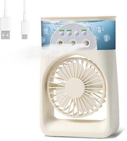 Journeyside Mini Klimaanlage Mobil, 4-in-1 Mobiles Klimagerät, 3 Windgeschwindigkeiten & 2 Feuchtigkeits Modi,90° Drehen,Timer,7 Farben Licht Mini Luftkühler für Zimmer–für Schlafzimmer/Büro/