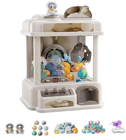 Machine à Pinces Pour Enfants ， Machine à Griffes électrique avec Musique et Lumières,2 Poupées Panda,25 Peluches,20 Gashapons ， Machine Attrape Bonbon Pour Les Cadeaux D'anniversaire De Noël