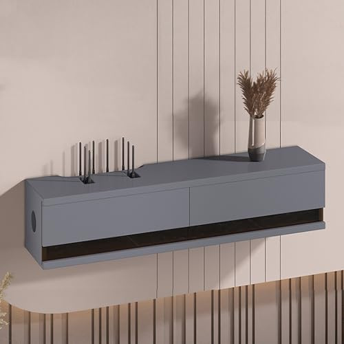 Wall Mounted WiFi Router Box Hider Decorative Media Console Rack Projector Stand & Cable nizer with s Door Easy Install Gray (47.2in / 120cm)