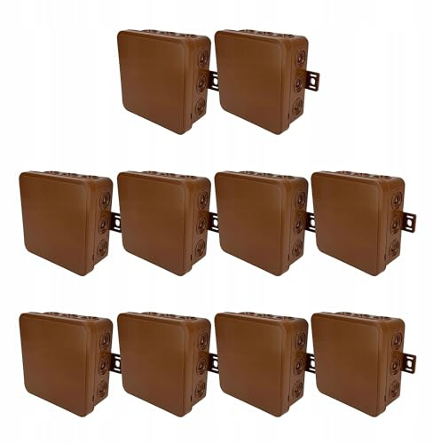 EDO Set 10x Caja de Superficie IP54 Hermética 100x100x41 mm Marrón | 12 Entradas, Flexible, sin Halógenos – Caja de Distribución con Salidas y Cierre “CLIC” Interior/Exterior