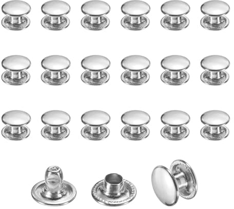 QUARKZMAN 50 Juegos De Remaches De Cuero, Remaches De Doble Gorra De 8mm, Tachuelas Tubulares De Metal De 6mm De Altura Para Reparación Y Decoración De Manualidades, DIY Ropa, Zapatos, Plata