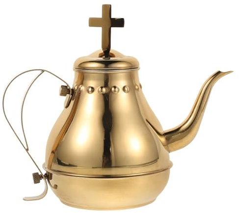 DOITOOL Pot de communion en acier inoxydable - Calice doré vintage - Bouilloire à vin - Bénitier - Théière à col de cygne pour les offices religieux - Sacrement chrétien