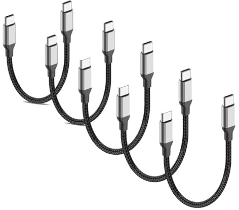 USB C till USB C-kabel kort 5-pack 30 cm PD 60 w nylon 480 mbps, 30 cm USBC laddningskabel snabbladdningskabel kort, 0 3 m USBC-kabel kort snabbladdning för iPhone 17 16 15 Samsung Google