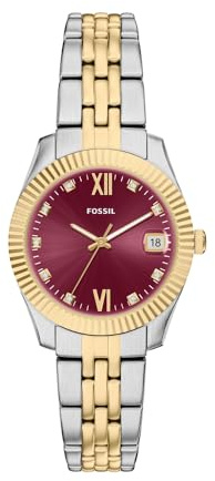 Fossil Scarlette Uhr für Damen, 32mm Quarz-Dreizeiger-Datumswerk mit Edelstahlarmband