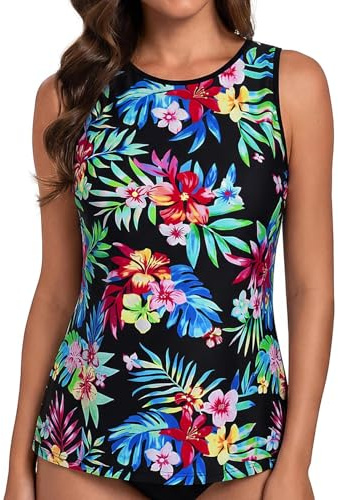 Hanna Nikole Tankini Top Mujer Individual, Traje de Baño Abdomen Top Sólo, modesta Camiseta sin Parte Inferior, Deportiva Bañera para Mujer
