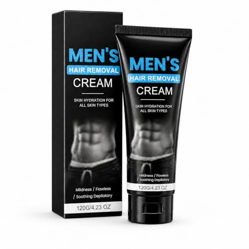 Male Hair Removal Cream for Sensitive Body Areas, Gentle Depilatory Formula for Bikini Line, Chest and Legs, Fast-Acting 5-Minute Care with Shea Butter, 120g
