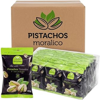 Pistachos Moralico – Pistacho Español Tostado y Salado sin Gluten – Pack 25 Bolsas x 40 gramos (1 kg) – Frutos Secos Naturales Ricos en Proteínas y Fibra