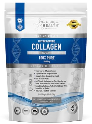 The Intelligent Health Collagen Powder, Hydrolysed Bovine Peptides, Unflavoured Protein Formula, Grass Fed, Collagen Supplement for Women & Men, 1kg