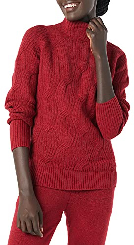 Amazon Essentials Women's Soft Touch Cable Knit Funnel Neck Chunky Jumper, Dark Red, L