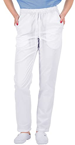 B-well ALESSI Medizinische Schlupfhose Arbeitshose Multitaschen Unisex mit Elastischem Bund und Gesäßtaschen Krankenhaus Uniformhose mit mittlerer Taille und Rundumgummibund (Weiss, XL)