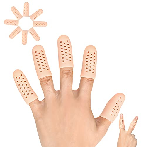 Pnrskter Gel Finger Cots, Finger Protector Support (14 PCS, Breathable NEW MATERIAL), Finger Sleeves Great for Trigger Finger, Hand Eczema, Finger Cracking, Finger Arthritis and More.