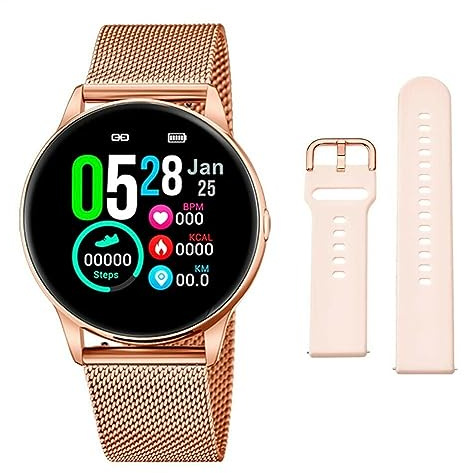 Lotus Damen Smartwatch Edelstahl Rosa - Wasserdicht IP65 - Musiksteuerung Schrittzähler Kalorien Telefon Sport Herzfrequenz Schlafmonitor 50001/A