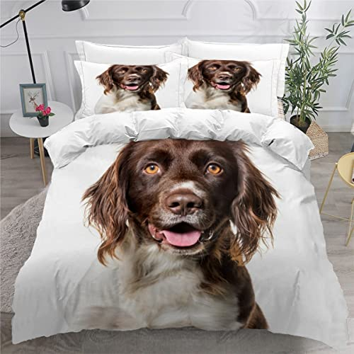 AOYNP Bettwäsche 200x200 Münsterländer Bettbezug Set 3 teilig Weich Microfaser Bettwaren 3D Tiermuste Bettwäsche-Set für Jungen Mädchen Bettbezug Mit ReißVerschluss und 2 Kissenbezug