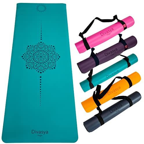 DIVASYA Premium Yogamatte rutschfest: Naturkautschuk rutschfest & japanische professional grip Oberfläche | 185x68x0,45cm | Tragegurt | 4,5mm dicke Yoga Matte rutschfest