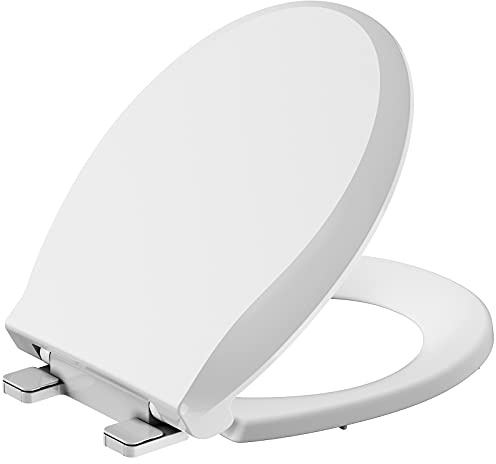 Durable Round Toilet Seat with Slow Soft Close - Easy to Install and Clean, Never Loosens - White, Fits Most Round Toilets