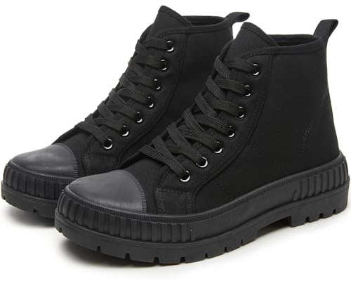 Rominz Women's High Top Platform Sneakers Canvas Shoes(All Black,US7)