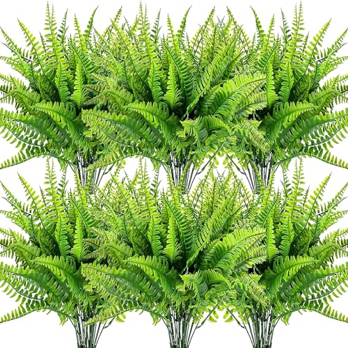 SzJias Künstliche Farne für den Außenbereich, Kunstfarne, künstliche Farne für Innenbereich, Farne, künstliche Pflanzen, groß (12 Stück)