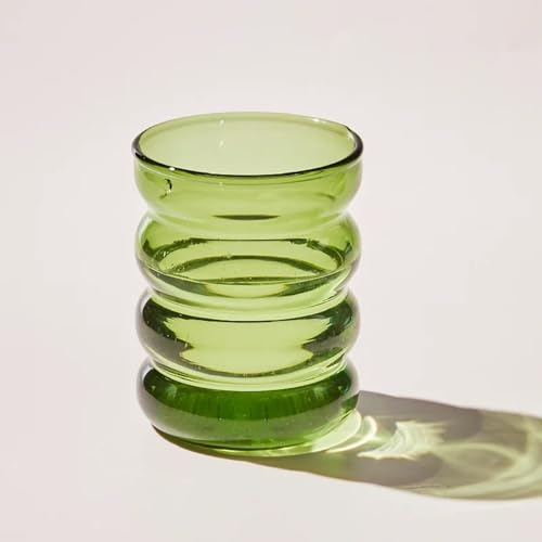 UXIYI Vaso de Vidrio Creativo, Vaso Resistente al Calor, vajilla de té, Vasos de Agua, Taza Ondulada, Juegos de Vasos de Bar para el hogar,Verde