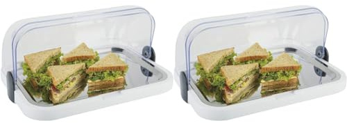 APS Buffetvitrine – Beidseitig aufklappbare, transparente Rolltophaube, eine Schale, EIN rostfreies Edelstahl-Tablett, sowie Zwei Kühl-Akkus – Made in Germany (Packung mit 2)