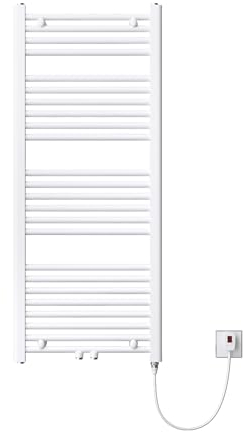Mai & Mai Badheizkörper Handtuchheizkörper Badheizung Heizkörper bad 60x120 cm Weiß, Handtuchwärmer für Strom, Seitenanschluss, Röhrenheizkörper mit Heizstab 600W