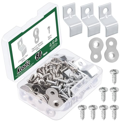 Keadic 101 elementi di fissaggio resistenti da tavolo con viti, staffa connettore da tavolo figura 8 e clip da scrivania a Z, per mobili in legno (argento)