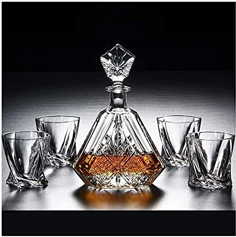 Aioneer Carafe à Whisky Carafe à vin Carafe à vin 5 pièces Carafe à Whisky Ensemble de Verres Carafe à Whisky en Verre Cristal 650 ML