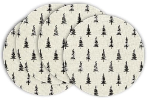 Artoid Mode Beige Trees Christmas Placemats Set of 4, Round 37cm Seasonal Winter Xmas Holiday Vintage Washable Table Mats