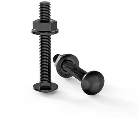 ORTAVA Carriage Bolts M6 × 40 Stainless Steel A2 V2A DIN 603 (Pack of 20) with Hex Flange Nut, Carbon Steel, Round-Head Screws (Black)