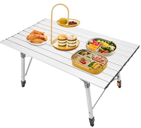 Campingtisch faltbar Klapptisch mit Aufbewahrungstasche, Falttisch klappbar Höhenverstellung, Die große Tischplatte 90 x 51 cm, Freistehend Campingtisch mit