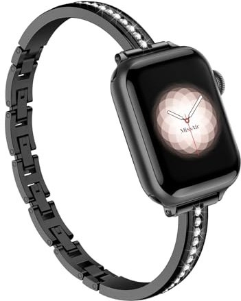 Missair Kompatibel med Apple Watch-band 40 mm, 38 mm, 41 mm, 44 mm, 42 mm, 45 mm, 46 mm, 49 mm för kvinnor, smalt metallarmband med bling-diamant för iWatch SE Series 11, 10, 9, 8, 7, 6, 5, 4, 3, 2, 1