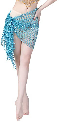 Hüfttücher Schwarz Bauchtanz Hüfttuch Gürtel Rock Goldmünzen Bauchtanz Tuch Performance Kostüm Damen Mädchen Latein Yoga Belly Dancer Outfit für Party Cocktail Kleid Performance (Light Blue, One Size)