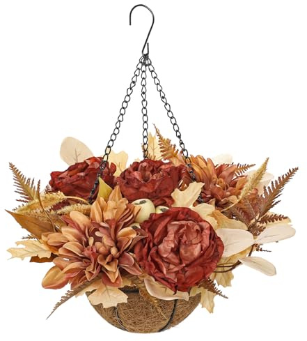 Oairse Hängend Herbstdeko Kunstblumen mit Pfingstrose, Dahlien, Hortensien Herbstdeko Kunstblumen für Herbsthochzeit, Herbst-Wohnkultur, Thanksgiving-Dekoration, Decken Balkone Deko
