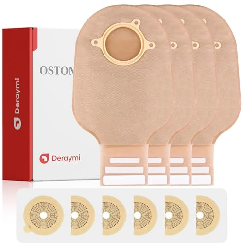 DERAYMI Two-Piece Colostomy Bags Ostomy Supplies, Flat Surface Ostomy Bag with Hook and Loop Closure, Hydrocolloid Chassis Colostomy Supplies for Aldult