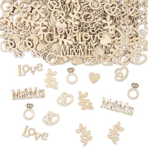 Konfetti Holz Hochzeitsdeko, 100 Stück Tischdeko Hochzeit Groß 2-6cm | Streudeko Hochzeit, Hochzeitsdeko Tisch für Verlobbung Valentinstag