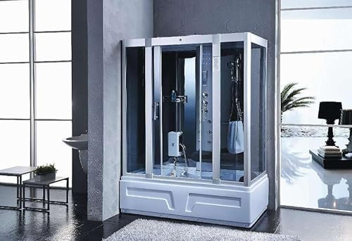Dampfdusche San Diego mit Whirlpool 150x90 cm – 2-in-1 Wellness-Dampfbad und Whirlpool mit Massagedüsen, LED-Farbtherapie, Aromatherapie, Touchscreen-Steuerung und Regenfalldusche