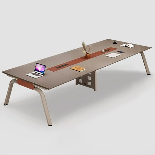 JIAOCKJIAO Besprechungstisch, Konferenztisch mit Einfädelbox, Moderner Computertisch und Seminartisch, Bürotisch mit Stahlbeinen, Konferenztisch für 8-10 Personen, (240x120cm)