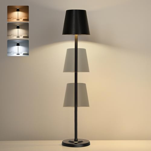 GOODEA 3 in1 Lampe de Table Sans Fil - 3 Hauteurs Réglables et 3 Températures de Couleur-5500mah-Gradation Sans Pôle-Lampe de Table Rechargeable Pour Intérieur et Extérieur Avec USB - C