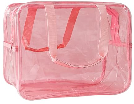 TotePrint Transparente wasserdichte Vinyl-Handtasche Make-up Wasserdicht Schulter Tote Bag 30 * 21 * 13cm (Hell Rosa)